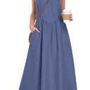 MOLERANI Women’s Summer Maxi Dress Sleeveless A-Line Flowy Sundress Elastic Waist Lightweight Breathable Casual Beach Vacation Outfit Round Neck Resort Wear Wear Denim Blue 2XL (Blue, XXL)