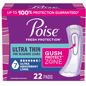 Poise Ultra Thin Incontinence & Postpartum Pads for Bladder Leaks, 7 Drop Ultra Absorbency, Long Length, 22 Count