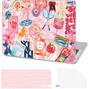 AKIT Compatible with MacBook Air 13 Inch Case M1 2022 2021 2020 2019 2018 A2337 A2179 A1932, Pattern Hard Shell Laptop Case+Screen Protector+Keyboard Cover for Mac Book Air 13.3 Inch, SumPink
