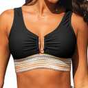GRAPENT Bikini Top for Women Color Block U Hook Padded Adjustable Straps Bathing Suit Swim Tops Only Beach Resort Wear (XX-Large, Black)