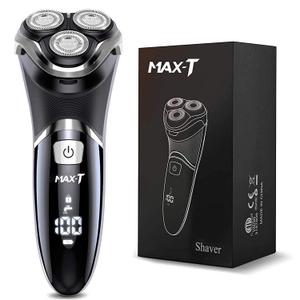 Electric Shaver for Men, MAX-T Quick Rechargeable Electric Razor Wet Dry Rotary Shaver with Pop Up Trimmer and LED Display, IPX7 100% Waterproof 8101 with Adapter Charger