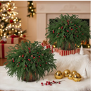 Suncalla 48 Pcs Christmas Artificial Norfolk Pine Stems Branches Christmas Norfolk Pine Branches Red Berries Stems Pinecones Greenery Foliage Picks 2 Bark Stumps for DIY Xmas Tree Table Decor