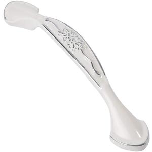 Solid Ivory Cabinet Hardware Handle Pull Lustrous Chrome Silver Flower Dresser Wardrobe Pull - 3.78" (96mm) Hole Centers, 5 Pack, Silver and Ivory