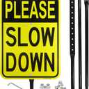 Large Please Slow Down Sign with 54" Metal Stake, 17"x 12" .040 Aluminum Sign - Reflective, UV Protected and Weatherproof