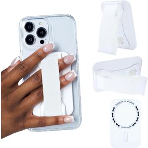 LoveHandle PRO MagSafe Compatible Magnetic Phone Grip w/Kickstand - Mount, Strap and Stand for Smartphone and Tablet - MagSafe Ring Included - Fits All Devices - White Silicone