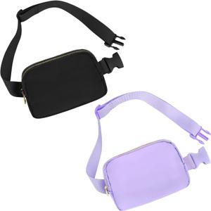 Waist Belt Bag Fashion Fanny Women and Men Gift Waist Pack With Adjustable Strap For Travel Running Hiking Walking Black+Light Purple