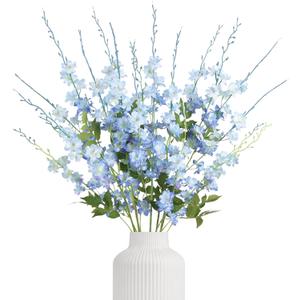 IPOPU Blue Delphinium Artificial Flowers,6PCS Realistic Fake Larkspur Flowers 42.5'' Faux Delphinium Bulk for Tall Vase Wedding Party Garden Home Decor (Blue)