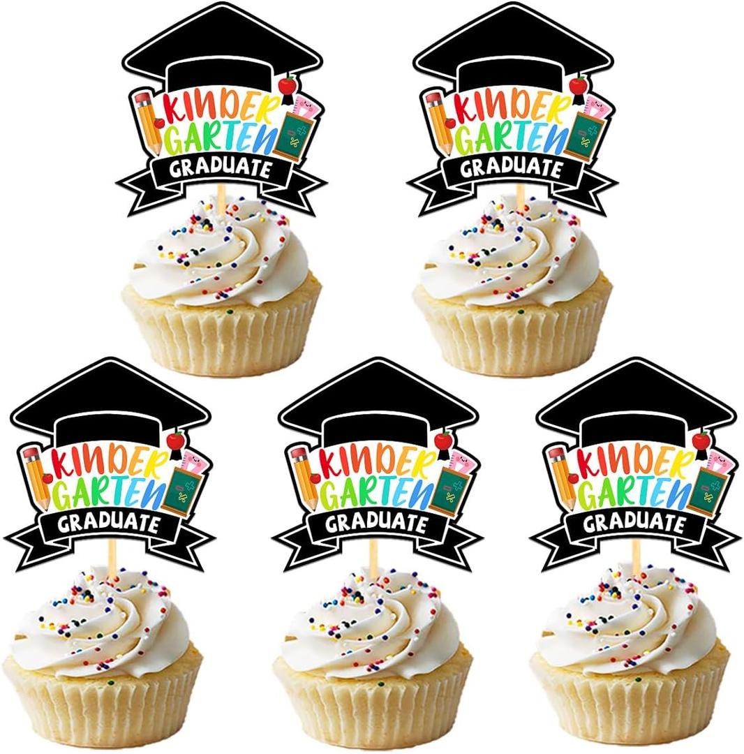 24Pcs Kindergarten Graduation Cupcake Toppers, 2025 Kindergarten Graduation Decorations for School Class Activity Grad Party (kindergarten)