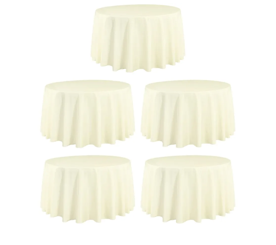 5 Pack 108 Inch Round Tablecloths Ivory - Great for 58 Inch Round Table Floor Length - Wrinkle Resistant Polyester Fabric Cloth for Wedding