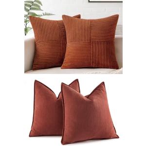 MIULEE Pack of 2 Rust Decorative Chenille Pillow Covers 20x20 Inch Fall Dark Rust Corduroy Pillow Covers 
