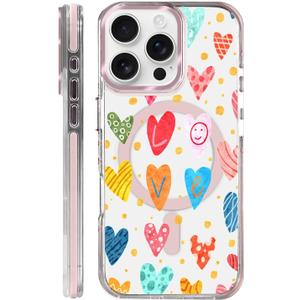 for iPhone 14 Pro Case Clear, [Magnetic Charging Compatible][Military-Grade Protection][Anti-Yellowing] Shockproof Slim Magnetic Phone Case for iPhone 14 Pro, Colorful Hearts