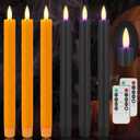 AFINETH Orange and Black Flameless Taper Candles with Remote, 9.6" Halloween Battery Operated Candles 3D Wick, Real Wax Led Candlesticks Flickering Electric Candle for Halloween, Home, Party, 6 Pack