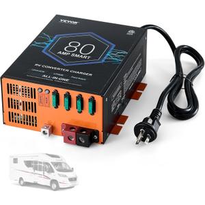 VEVOR RV Converter, 80 Amp, 110V AC to 12V DC RV Power Converter Battery Charger with 4 Stage Smart Charging 13V to 16.5V Adjustable Operating Range, Compatible with Lithium Lead Acid Battery, ETL