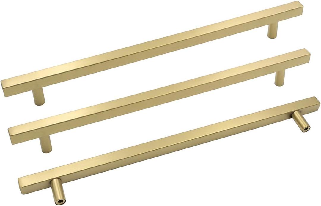 Goldenwarm 25 Pack Gold Cabinet Handles 10"(256mm) Brushed Brass Cabinet Pulls T Bar Drawer Pulls for Kitchen Cupboard & Drawer Hardware