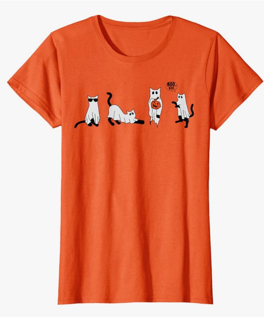 Cute Ghost Cat Funny Halloween Outfit Costumes Men Ghost T-Shirt M