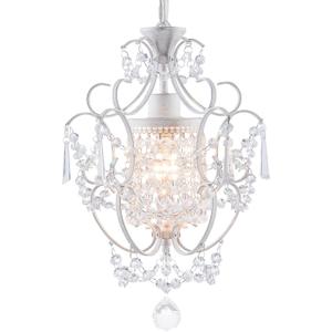 Modern Mini Chandelier,White Retro Crystal Light Fixtures Ceiling Mount 1 Light Small Crystal Chandeliers for Bedroom Elegant Hanging Lighting for Girls Room Dining Room Closet Kitchen Island
