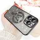 Fiyart Designed for iPhone 11 Pro Max Case,Compatible with MagSafe Butterflies Plating Camera Protection Phone Cover, Magnetic Glitter for Women Girls Shockproof Bumper 6.7"-Black