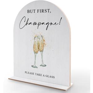 But First, Champagne - Wedding Party Sign and Base, 10 x 8 Inch, Decor Supplies for Reception, Bridal Shower, Engagement - Elegant Minimalist Style