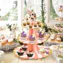 2 x Soleebee 3-Tier Cupcake Stand, Cardboard Cupcake Tower, Dessert Cup Cake Stand Tower for Birthday Wedding Party Decoration, Cupcake Tier Stand 2 Set (Pink Gold)
