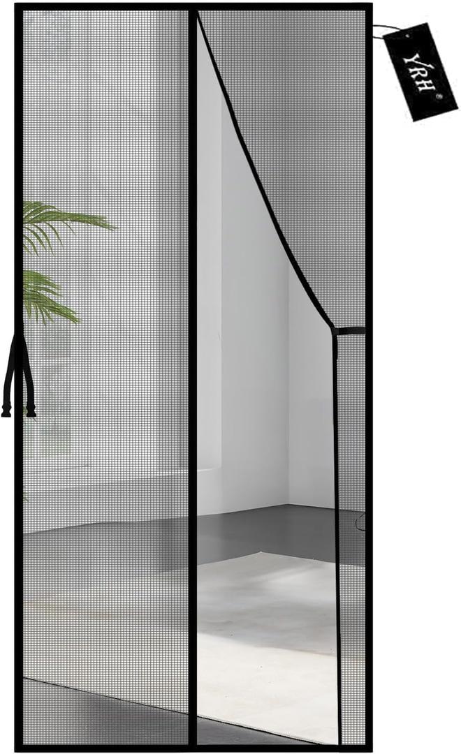 YRH Fiberglass Magnetic Screen Door,Heavy Duty Enhanced Fiberglass Mesh, Self-Sealing Closure with Stay Open Buckles (Fit for Door Size:32x78 Inch,Screen Itself Size:34x80 Inch,Black)