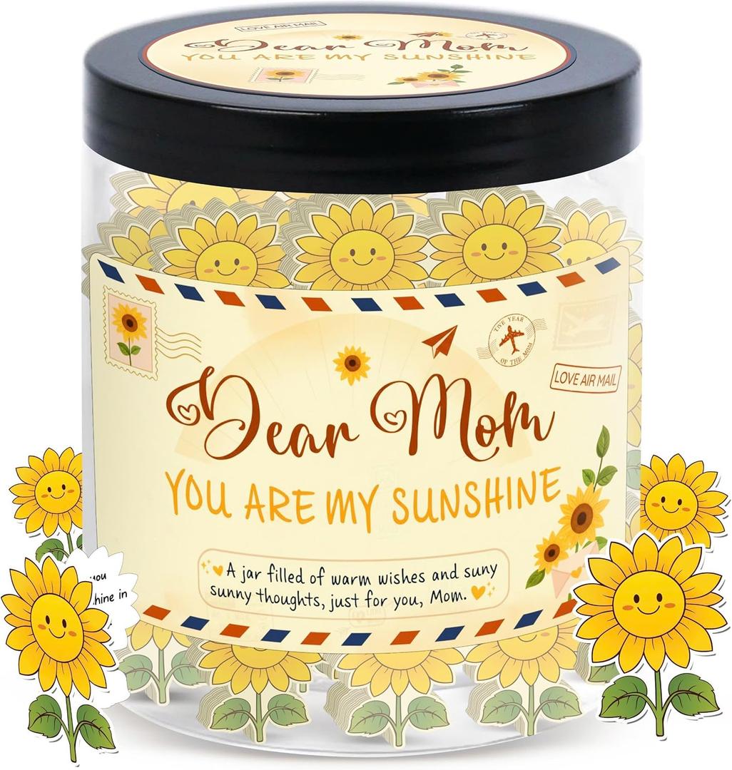 Positive Sunflower Jar with 60 Affirmation Cards, Uplifting Motivation Jar For Mom, Encouraging Sunflower Gifts For Mom Women, Emotional Support Gift, Funny Desk Decor, Gifts for Coworkers Women