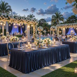Navy Blue Satin Glitter Tablecloth for Rectangle Tables 6ft,Wrinkle Resistant Ruffles Shimmer Party Table Skirt,Washable 6FT Rectangle Table Cloth Skirt For Birthday,Baby Show,Party,Wedding,Banquet (71" x 23" (Rectangular))