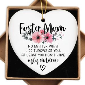 2 x Foster Mom Gifts Mothers Day Foster Mom Birthday Gifts for Mother from Daughter Son Ornament Keepsake Sign Heart Plaque Christmas Ornament