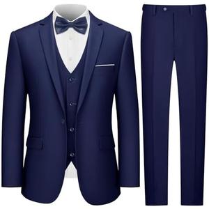 LUPURTY Men's One Button 3-Piece Suits Slim Fit Tuxedo Set with Blazer Jacket Vest & Pants for Wedding Prom Business XL