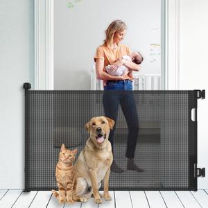Upgraded Retractable Baby Gate for Stairs, 33"Tall Expands 55"Wide Ideal Safety Solution Dog Gate for Stairs Doorways Hallways Indoor/Outdoor Mesh Baby Gate Retractable Screen Door(Black, 86CMx140CM)