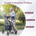 Upright Rollator Walker, Heavy Duty Stand Up Walkers for Seniors with Seat and Reversible Backrest, Foldable Standing Rollator with 8" Anti-Slip PU Wheels, Blue