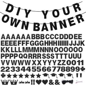 131 PCS Custom Banner Glitter DIY Letter Banners Personalized Banner for Birthday Congratulations Wedding Party Black 5-inch