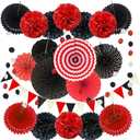 ZERODECO Party Decoration, 21 Pcs Black and Red Hanging Paper Fans Pom Poms Flowers, Garlands String Polka Dot and Triangle Bunting Flags for Minnie Mouse Birthday Parties Baby Showers Wedding