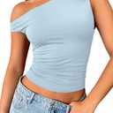 Off The Shoulder Tops for Women - Going Out Top Double Lined Cute Summer Crop Tank Trendy Ruched (X-Small, Blue)