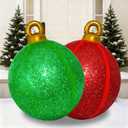 2 Pack 24 Inch Inflatable Christmas Balls, Giant Inflatable Ornaments Outdoor, Extra Large Outdoor Christmas Ornaments for Lawn, Porch, and Front Door (Red & Green)
