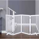 unipaws 36H Free Standing Pet Gate for Dog Cat, Tall Wooden Dog Gates for Doorway, Stairs, Foldable Pet Fence for The House, Expandable Barrier, Indoor Use, White