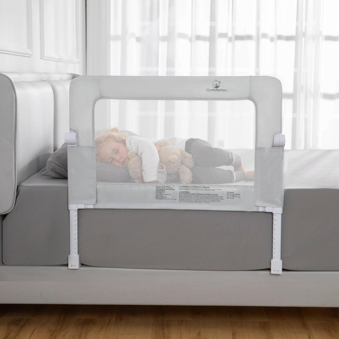 ComfyBumpy Premium Adjustable Bed Rail for Toddlers, Swing-Down Safety Guard, Height Adjusts 24.4"32.3" H, 35.5" Regular Length, Sturdy Steel & Breathable Mesh, for Twin, Full & Queen, Gray, 1-Pack