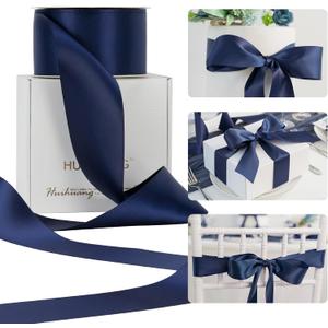 HUIHUANG Navy Blue Ribbon 2 inch Wide Double-Faced Navy Satin Silk Ribbon for Home Decor, Crafts, Bows Making, Flower Bouquet Wrap, Gift Wrapping, Gift Basket, Wedding Party Decor- 25 Yards/Roll