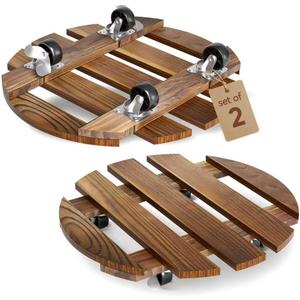 2 Pack Plant Stand Indoor and Outdoor, 12IN Premium Wooden Plant Caddy with Wheels, Heavy Duty Plant Stands with 360 Lockable Wheels, Classic Plant Cart