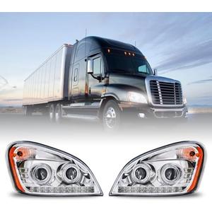 Silver Projector Haloge Headlights Fit For Freightliner Headlights for Cascadia 2008-2017,Replacement Headlamp DOT and SAE Approved