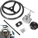Boats Steering System, 15 Feet Cable Outboard Steering Kit with 3/4'' Standard Tapered Shaft & 13.5" Steering Wheel for Yachts, Fishing Boats and Other Watercraft
