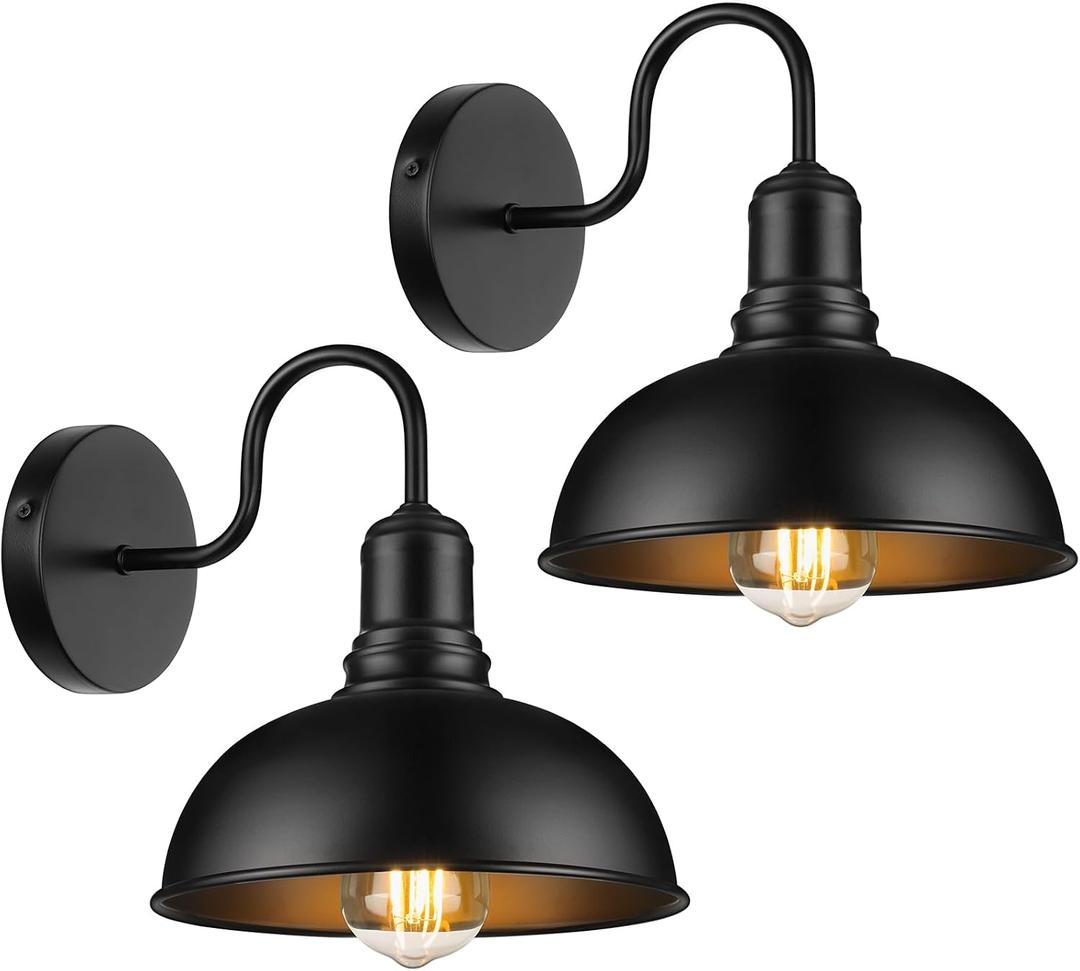 MATAMEYE Outdoor Wall Sconce, 2 Pack Exterior Waterproof Farmhouse Barn Light Fixture, Black Garage Wall Lantern, Anti-Rust Front Porch Lamp, Large