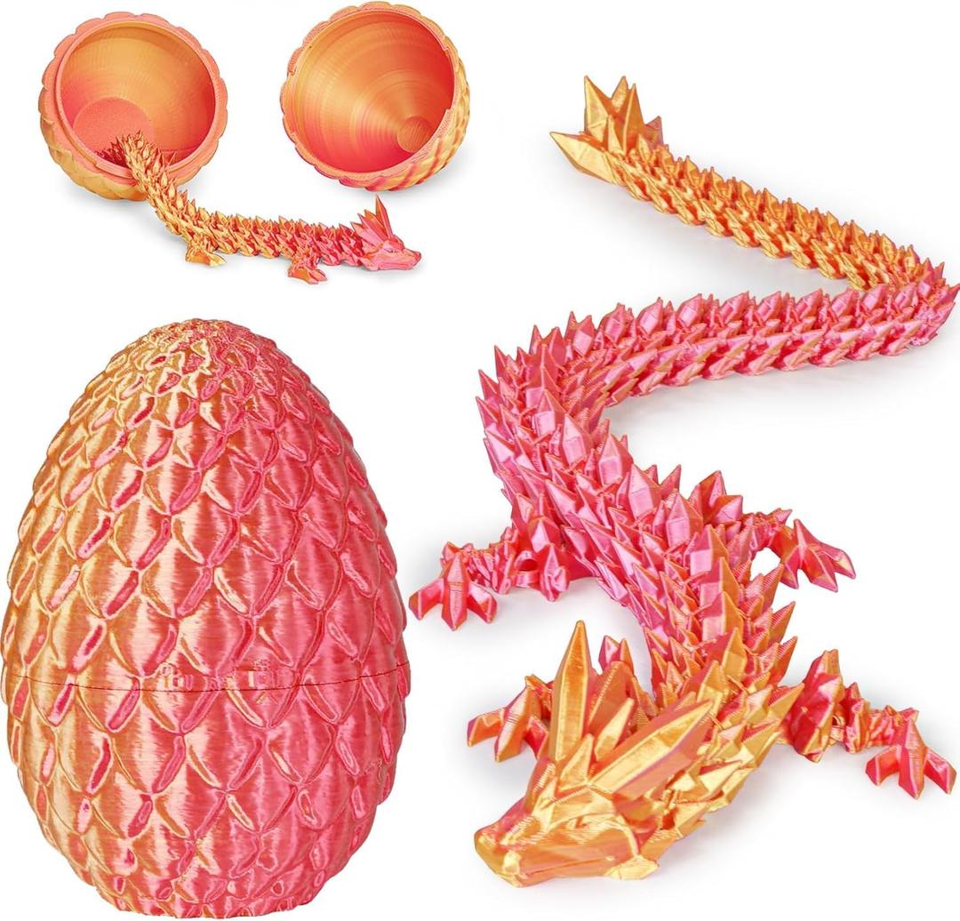 Dragon Eggs with Dragon Inside, 3D Printed Surprise Funny Gifts for Kids, Articulated Dragon Fidget Toys for Adults, Executive Desk Toys Office Room Dcor (Orange Red, M-Size) (M (H:5.8 inches))