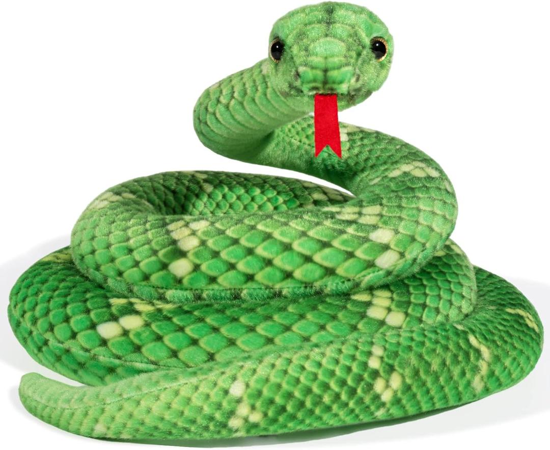 Snake Plush, 71 in Stuffed Snake Animal, Large Toy Snakes for Kids, Giant Stuffed Animals Snake, Lifelike Plush Snake for Birthday Present Party Prank Prop (Green)