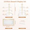 Lzerking 13pcs Dessert Table Display Set, 6 3-Tiered Cupcake Stands (3round & 3square) with 4 Trays & 3 Tongs, White Gold Plastic for Wedding, Tea Party, Baby Shower Decor, Birthday Party Decoration