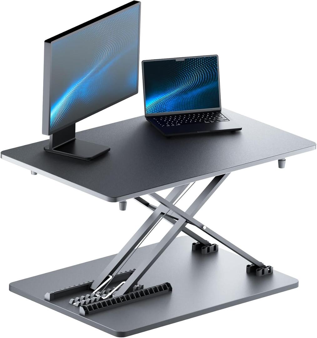 Standing Desk Converter, 25.16" 15.75" Height Adjustable Laptop Stand for Desk, Sit Stand Monitor Stand, No Assembly Required for Home and Office Use (Black)