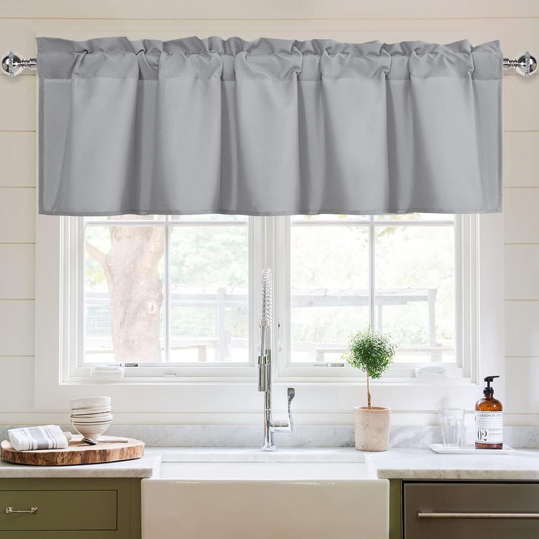 XWZO Kitchen Valances Curtains for Windows Living Room Bedroom Bathroom Toppers Farmhouse Style Rustic Dinning Room Thermal Insulated Rod Pocket, W84 x L18 Inch Length, Silver Grey, 1 Panel (84"W x 18"L (Pack of 1))