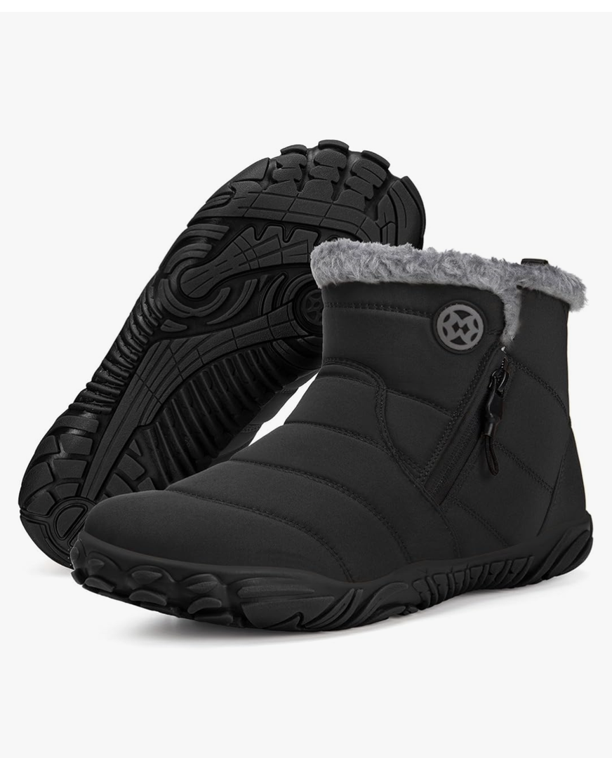 Womens Mens Barefoot Boots Shoes Winter Snow Boots Warm Ankle Booties Zero Drop Sole Wide Toe Box Fur Lined Outdoor Sneakers, 40 Black