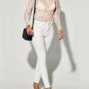 Women's Sheer Floral Long Sleeve Layering Top Ruffled Mock Neck Sheer Blouse for Casual Brunch Party Club Night Date Outfits (XL)