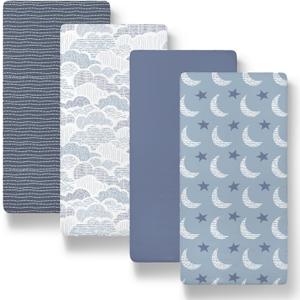 The Peanutshell Fitted Bassinet Sheets Set, Universal Fit for Oval, Rectangle, Hourglass Mattresses, Moon and Stars