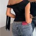 SweatyRocks Women's Y2K One Off The Shoulder Tops Punk Tie Knot Going Out Crop Tank Top (Black, S)